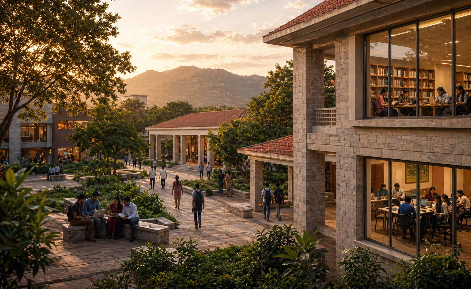 Students on a modern Tamil Nadu education campus